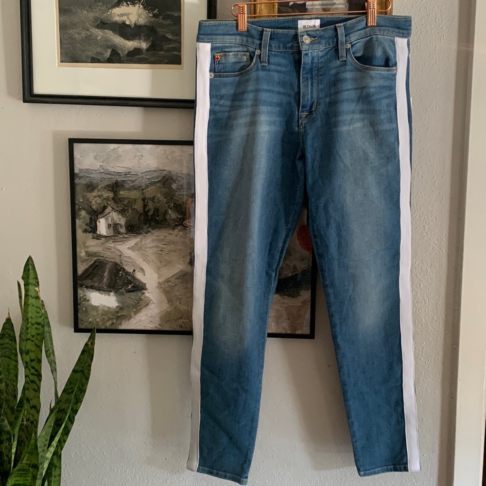 Hudson Jeans Blue Skinny Jeans with White Stripe - Picture 3 of 9